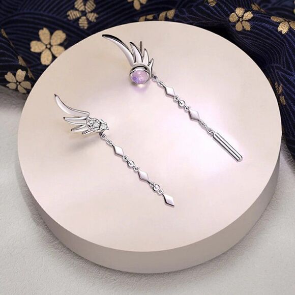 Silver Feather Earrings Tassel Dangle High Quality - Picture 1 of 7